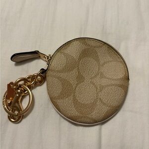 Coach Khaki Signature Round Coin Case with Gold Hardware